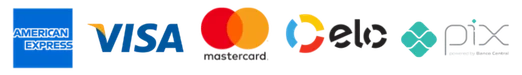 Meios de pagamento aceitos: American Express, Visa, Mastercard, Elo e Pix